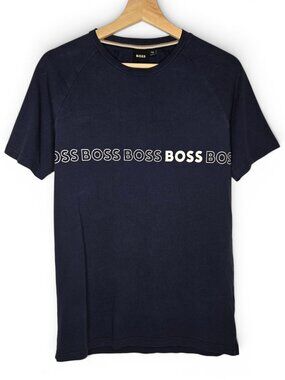 Hugo Boss Spellout Crew Neck Shirt Mens Faded Navy Blue S